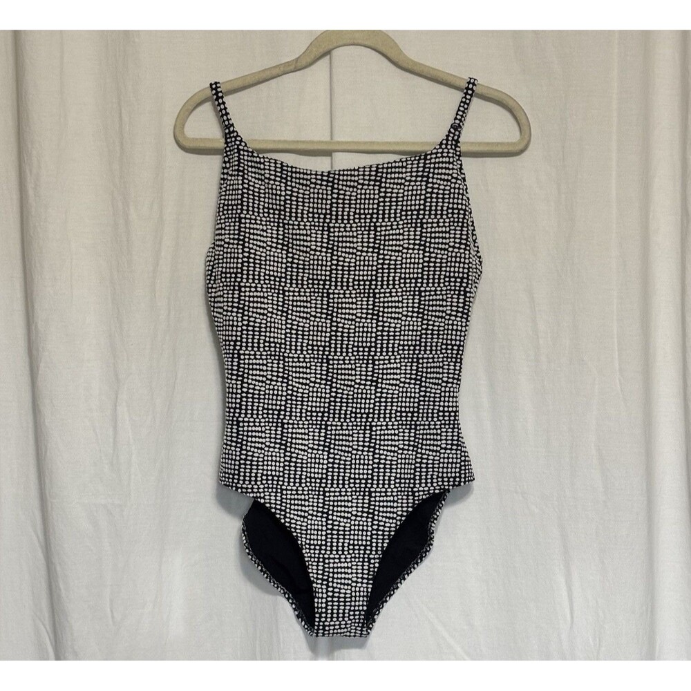 Aerie One Piece Swimsuit Full Coverage UPF 50 Textured Polka Dot Size L Long